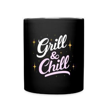 Camping Grill & Chill Camper Zelten Wandern Lustig - Tasse einfarbig - Schwarz - Vorne