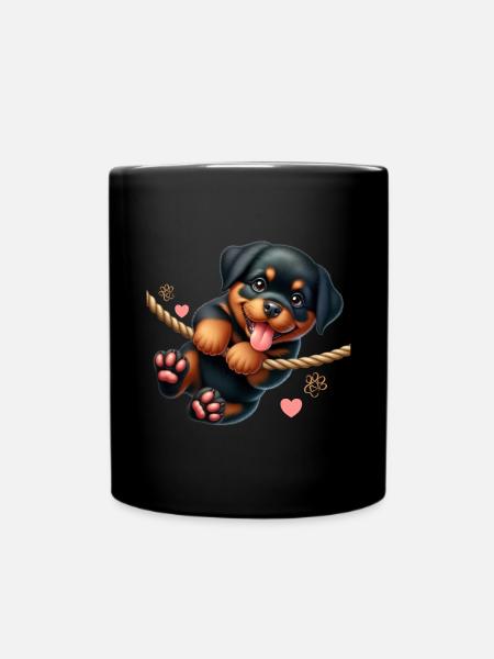Rottweiler Hunde Liebe Welpe Herrchen Frauchen - Tasse einfarbig - Schwarz