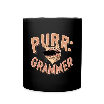 Purr-Grammer Katze Coder Lustig IT Nerd Präsent - Tasse einfarbig - Schwarz - Vorne
