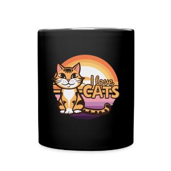 Ich liebe Katzen - Tasse einfarbig - Schwarz - Vorne