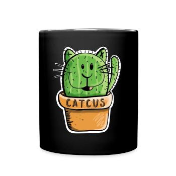 Catcus Kaktus Katze - Katzen - Kakteen -Comic -Fun - Tasse einfarbig - Schwarz - Vorne