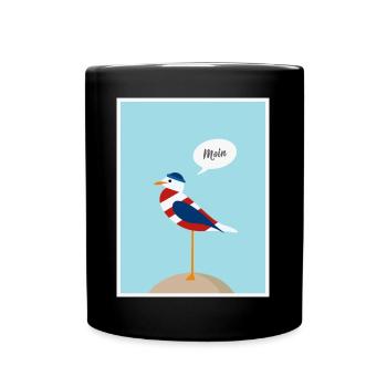 moin, Möwe, Meer. Ostsee, Nordsee. - Tasse einfarbig - Schwarz - Vorne