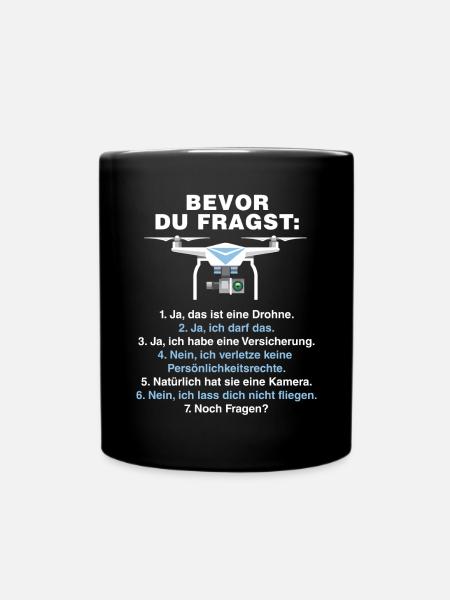 Drohnen FAQ Drohnen Fragen T-Shirt Quadrocopter - Tasse einfarbig - Schwarz
