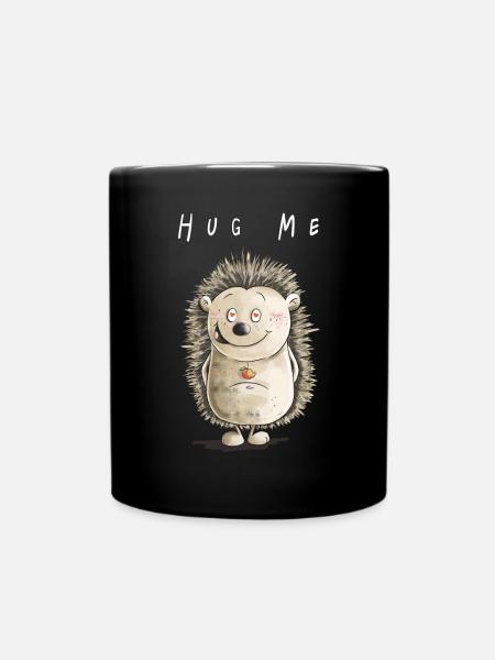 Hug ME Igel I Love I Valentinstag Geschenk I Süß - Tasse einfarbig - Schwarz