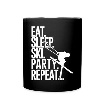 Eat. Sleep. Ski. Party. Repeat... - Tasse einfarbig - Schwarz - Vorne