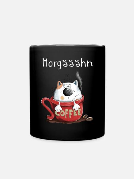 Morgähn Kaffee - Katze - Comic - Tasse einfarbig - Schwarz