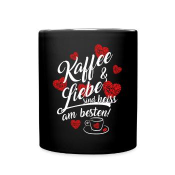 Kaffee und liebe heiß am besten Geschenk Herz - Tasse einfarbig - Schwarz - Vorne