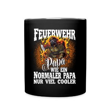 Feuerwehr Papa - Tasse einfarbig - Schwarz - Vorne