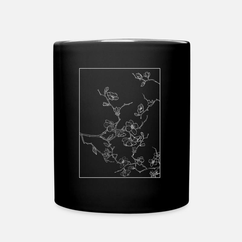 Floral Design Cerisier Outline Blanc - Mug uni - noir