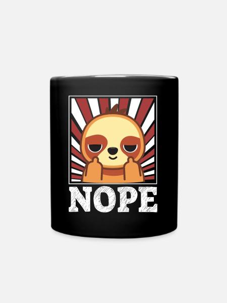 Nope - sloth with middle finger - Full Colour Mug - black