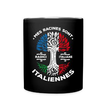 Mes racines sont italiennes Arbre France Italie - Mug uni - noir - Devant