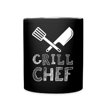 Grillcheff Grillen Symbol Kochen Essen Messer - Tasse einfarbig - Schwarz - Vorne