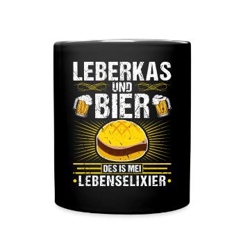 Leberkas Bier Lebenselixier Bayrisch Leberkäse - Tasse einfarbig - Schwarz - Vorne