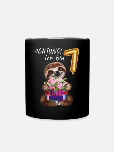 Ich bin sieben Faultier zum 7. Geburtstag - Tasse einfarbig - Schwarz