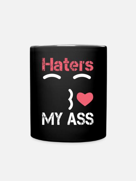 Haters kiss my ass. Hate kiss kiss smiley heart - Full Colour Mug - black
