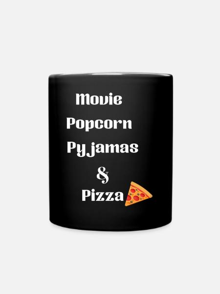 Ein Film, Popcorn, Pyjama und Pizza - Tasse einfarbig - Schwarz