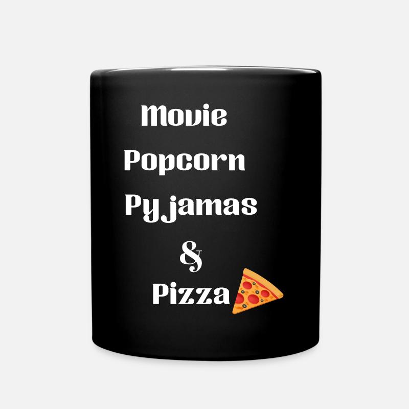 Ein Film, Popcorn, Pyjama und Pizza - Tasse einfarbig - Schwarz