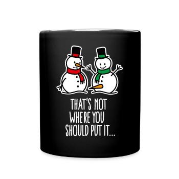 Cheeky, dirty, funny Christmas snowman - Full Colour Mug - black - Front