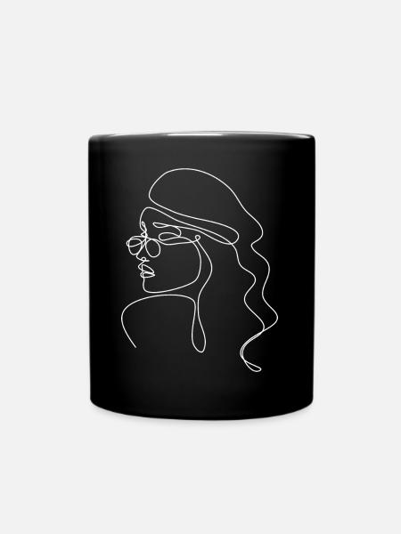 Lineart Frau mit Brille Oneline - Tasse einfarbig - Schwarz