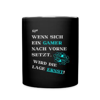Ernste Lage bei Gamer in weißer Schrift - Tasse einfarbig - Schwarz - Vorne