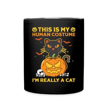 Halloween Katze Hexe - Tasse einfarbig - Schwarz - Vorne