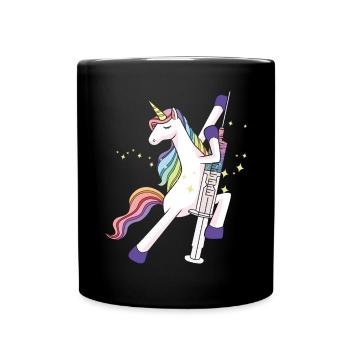 Unicorn with glitter syringe vaccination child baby doctor - Full Colour Mug - black - Front