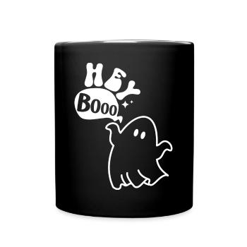 Halloween Gespenst weiß Hey Booo - Tasse einfarbig - Schwarz - Vorne