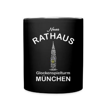 München, Glockenspielturm Neues Rathaus - Tasse einfarbig - Schwarz - Vorne