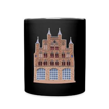 Stralsund Wolflamshaus without text, drawing Baltic Sea - Full Colour Mug - black - Front