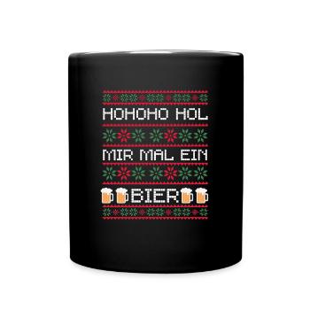 Lustiges Geschenk Xmas Bier Frohe Weihnachten - Tasse einfarbig - Schwarz - Vorne