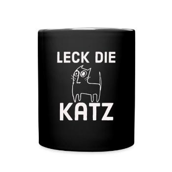 Leck die Katz - Tasse einfarbig - Schwarz - Vorne