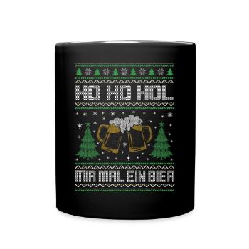 Ho Ho Ho hol mir mal ein Bier ugly Christmas - Tasse einfarbig - Schwarz - Vorne