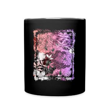 Motif floral japonais Chrysanthème Cerise - Mug uni - noir - Devant