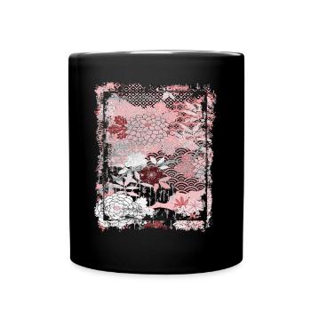 Motif floral japonais Chrysanthème Cerise - Mug uni - noir - Devant