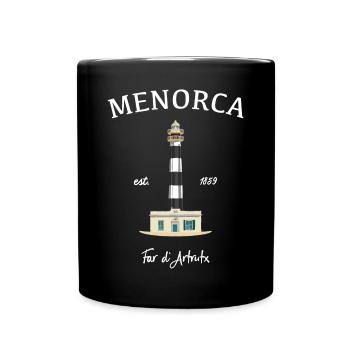 Menorca, Balearen, Zeichnung Leuchtturmd‘Artrutx - Tasse einfarbig - Schwarz - Vorne