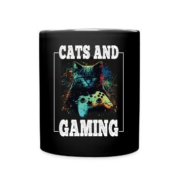 Cats and Gaming Cat Kitten Controller Gaming - Full Colour Mug - black - Front