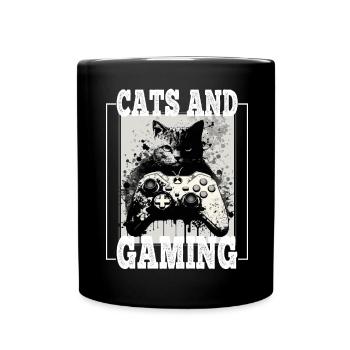 Cats and Gaming Cat Kitten Controller Gaming - Full Colour Mug - black - Front