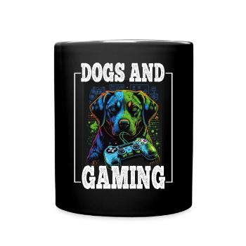 Dogs and Gaming Hunde Gamer Controller Zocken - Tasse einfarbig - Schwarz - Vorne