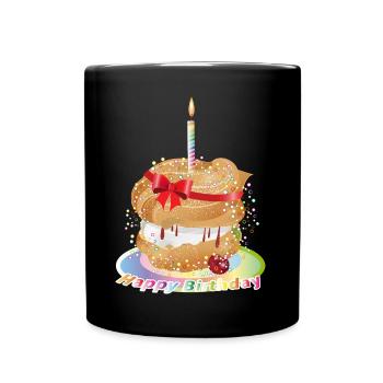 Pour votre anniversaire un feuilleté à la crème fourré avec bougie - Mug uni - noir - Devant