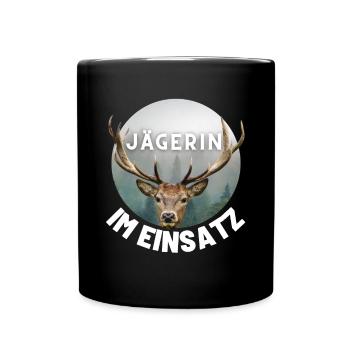 Jagd - Jäger - Jägerin - jagen - Hirsch - Tasse einfarbig - Schwarz - Vorne