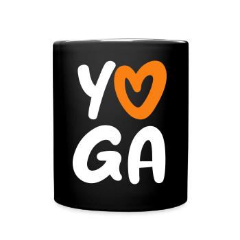Yoga Heart Handwriting Comic Vector Meditation Fan - Full Colour Mug - black - Front