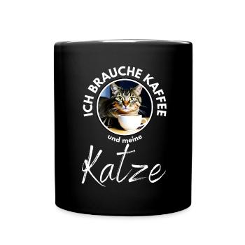 Katze Katzen Kaffee - Tasse einfarbig - Schwarz - Vorne