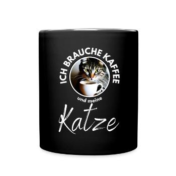 Katze Katzen Kaffee - Tasse einfarbig - Schwarz - Vorne