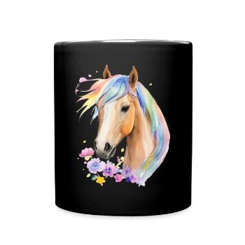 Horse with rainbow mane - Full Colour Mug - black - Front