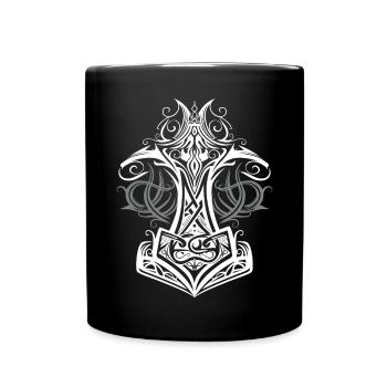 Thors Hammer Mjolnir Wikinger Symbol - Tasse einfarbig - Schwarz - Vorne