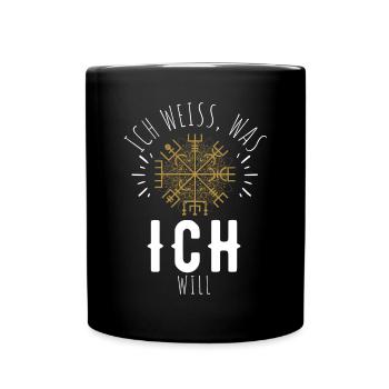 Wegweiser RUNEN Motivation - VEGVISIR - Tasse einfarbig - Schwarz - Vorne