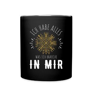 Wegweiser RUNEN Motivation - VEGVISIR - Tasse einfarbig - Schwarz - Vorne