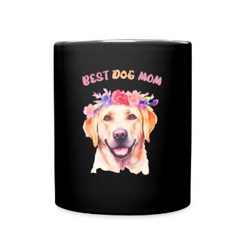 meilleure maman chien - Labrador avec couronne de fleurs - Mug uni - noir - Devant
