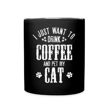 Kaffee und Katzenkomfort - Tasse einfarbig - Schwarz - Vorne