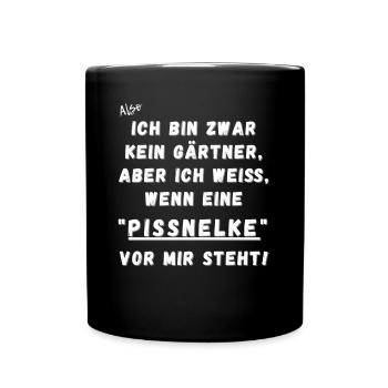 Ich bin zwar kein Gärtner. Nelke vor mir. - Tasse einfarbig - Schwarz - Vorne